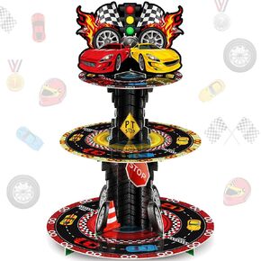 3 Tier Race Car Party Decorations Cupcake Stand Truck Car Party Favors Cupcake Holder Car Theme Dessert Stand Racing Truck Party Dessert Tower for Boys Kids Birthday Race Car Party Supplies Decor