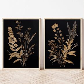 Vintage Retro Floral Wall Art Dark Academia Floral Vintage Poster Antique Floral Painting Prints Dark Academia Botanical Wall Art Dark Flower Painting Moody Botanical Print for Wall 16x24inx2 No Frame