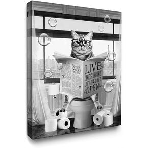 Luslya Funny Alpaca Bathroom Decor Wall Art Cute Alpaca Sitting in Toilet Reading Newspaper Painting Black and White Bathroom Wall Decor Framed Poster for Bathroom Toilet Decoration 12x16 inch