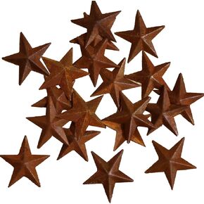 LINCOUNTRY.Small Rusty Metal Star Crafts Ornaments,1 Inch Barn Star Art Decor,Mini Rustic Metal 3D Tin Stars,Home Farmhouse Distressed Country Primitive Vintage Wall Decorative Set of 24
