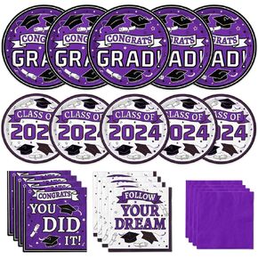Graduation Plates and Napkins 2024 Graduation Party Supplies, Congrats Grad Disposable Dinner Plates, Dessert Paper Plates, and Napkins for Orange Graduation Party Decoration, Serves 50