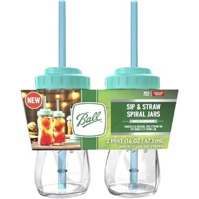 Ball 1440016024 Sip Straw Contoured Jar, 16 Oz (Pack of 2)