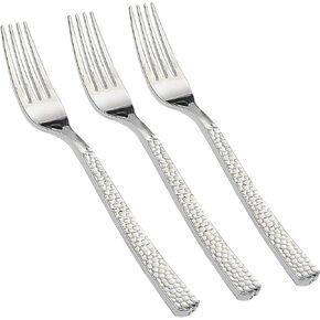 Supernal 300pcs Gold Plastic Forks,Disposable Hammered Forks,Premium Heavyweight Silverware Polished,Perfect for Big Party,Catering Events,Weddings and Daily Using