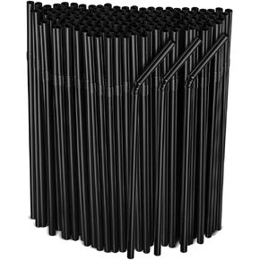 Flexible Plastic Straws Bendable for Drinking, Diameter 5 MM Length 21 CM (8.27 Inches), 100 PCS, Black, Standard Long