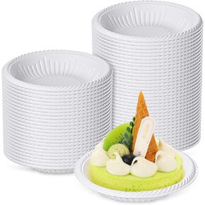 Irenare 200 Count 4 Inch Small Paper Plates in Bulk Round Paper Starch Disposable Plates Heavy Duty Mini White Dessert Plates for Dinner Cake Craft Appetizer Party Everyday