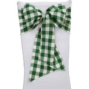 LA Linen Checkered Chair Bows, 7 by 108-Inch, Hunter Green and White