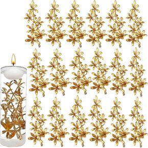 32 Pcs Artificial Flowers for Floating Candles, Gold Orchids Flower Vase Filler Floating Flowers for Centerpieces, Faux Flower Vase Fillers for Wedding Table Party Home Decorartion Restaurant Decor