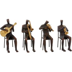 Deco 79 Polystone Musician Decorative Sculpture Home Decor Statues with Gold Instruments, Set of 4 Accent Figurines 5"W, 8"H, Brown
