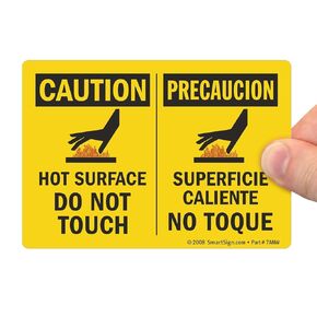 SmartSign - U9-1792-ND_3.5x5 "Caution - Hot Surface, Do Not Touch" Bilingual Label | 3.5" x 5" Laminated Vinyl Black/Red on Yellow