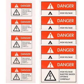 SOLUSTRE 10Pcs Adhesive Caution Sign Stickers High Voltage Electric Fence Warning Labels Street Sign Style Safety Decals High Danger Alert Stickers