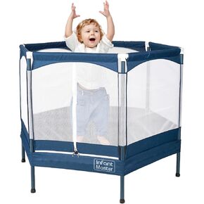 Infant Master Recreational Trampoline, Trampoline for Toddler，Small Trampoline with Safety Enclosure Net, 4.16FT, Heavy Duty Frame with High Elasticity, Triple Zipper Design, Indoor & Outdoor, Blue in Kuwait
