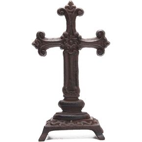 BRASSTAR Cast Iron Cross Statue 10.2" Christian & Religious Art Lovers Desktop Decor Antique Home Office Decoration PTWQ009