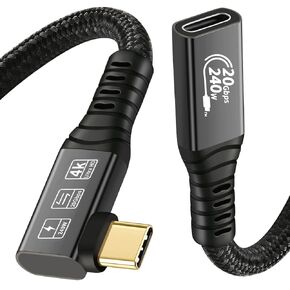 20Gbps USB C 3.2 Extension Cable, 90 Degree USBC 3.2 Gen2 Type-c Male to Female Extender Cable 4K@60Hz 240W Charging 20Gbps Data Transfer with External SSD eGPU (90 Degree Extension 20G 240W-2M)