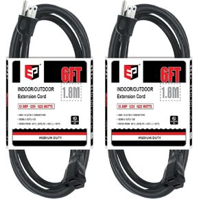 EP 6 Ft Outdoor Extension Cord - 16/3 SJTW Black Electrical Cable with 3 Prong Grounded Plug
