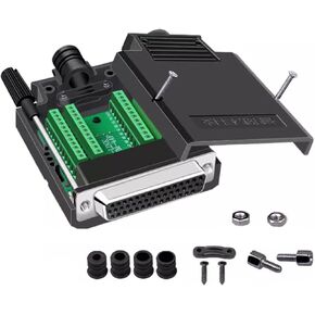 DB44 Solderless Connector, Female RS232 D-SUB Serial to 44-pin Port Terminal Adapter Breakout Board with Case Long Bolts Tail Pipe
