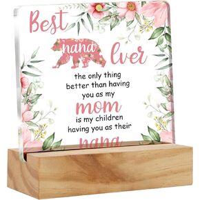 Grandma Gift Nana Gifts From Granddaughter Grandson, Best Nana Ever Desk Decor Acrylic Desk Plaque Sign With Wood Stand Home Office Desk Sign Keepsake Present