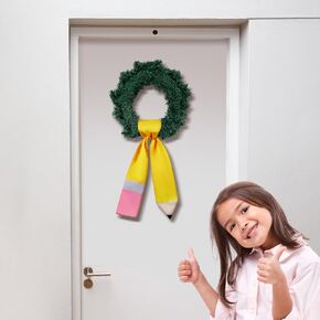 Pencil Wreath Sash for Front Door Classroom Yellow Wreath Sash Teacher Appreciation Door Monogram Wreath Satin Sash for School Classroom Kindergarten Party Supplies