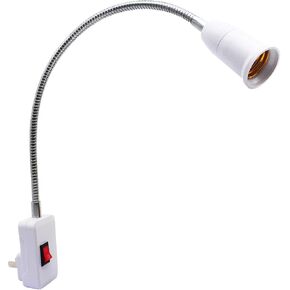SinLoon E27/E26 Socket Adapter with On/Off Switch Light Lamp Bulb 360 Degrees Flexible Aluminum Wire Gooseneck US Plug for Night Light Grow Lights Desk Lamp Bulb (White)