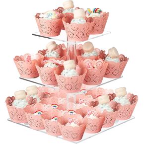 Boxalls Cupcake Stand, 3 Tier Square Acrylic Cupcake Display Stand Holder, Clear Dessert Pastry Tower for Wedding, Birthday, Theme Party, Baby Shower
