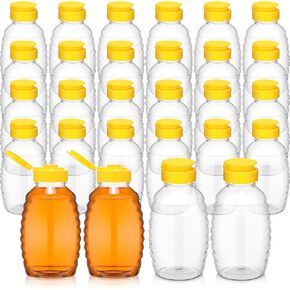 24 Pcs Clear Plastic Honey Bottles Plastic Skep Style Jar Honey Squeeze Bottle Empty Refillable Honey Dispenser with Flip Top Lids Leak Proof Honey Containers Holders for Storing and Dispensing (12oz)