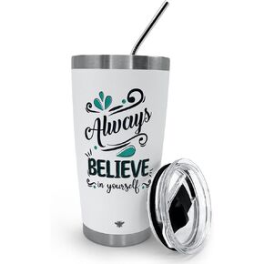 BEEYOND 20oz Tumbler, Travel Coffee Mug with Slider Lid and Straw, Spill Proof Stainless Steel Coffee Cup