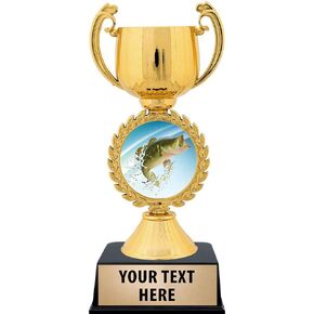 Crown Awards Personalized Fishing Trophy, 7.25" Gold Cup Largemouth Bass Fish Trophies with Free Custom Engraving Prime