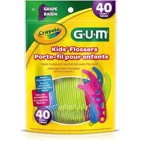 خيط تنظيف الأسنان GUM Crayola للأطفال، بالعنب، مطلي بالفلورايد، للأعمار من 3 سنوات فما فوق، 40 قطعة in Kuwait