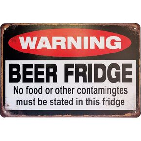 ERLOOD Warning Beer Fridge Durable Metal Tin Sign Funny Bar or Man Cave Decorative Vintage Signs