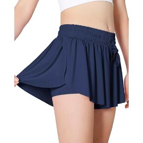 Girls Butterfly Shorts Womens Flowy Shorts 2-in-1 Youth Butterfly Skirts with Spandex Liner Dark Indigo