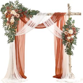 Wedding Arch Flowers Kit (Pack of 4) - 2pcs Artificial Flower Swag with 2pcs Arch Draping Fabric for Wedding Ceremony and Reception Backdrop Decoration (Dusty Rose)