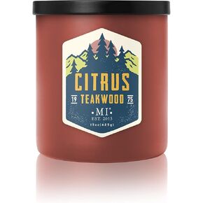 Manly Indulgence Citrus Teakwood Scented Jar Candle for Men, 2 Cotton Wick, All American Collection, Red, 15 oz - Up to 60 Hours Burn, Soy Blend Wax, USA Poured in Saudi Arabia