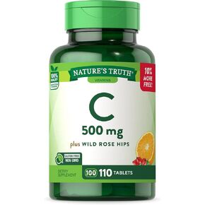 Vitamin C with Rose HIPS 500 mg | 110 Tablets Vegetarian, Non-GMO, Gluten Free | by Nature's Truth