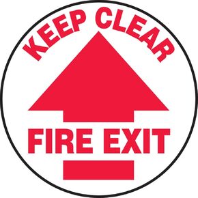 Accuform Signs MFS813 Slip-Gard Adhesive Vinyl Round Floor Sign, Legend"FIRE EXIT Keep Clear (Arrow)", 8" Diameter, Red on White