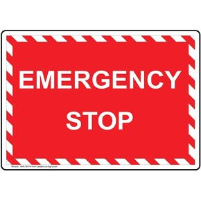 ComplianceSigns.com Emergency Stop Label Decal, 5x3.5 in. 4-Pack Vinyl for Industrial Notices Machinery Electrical Red