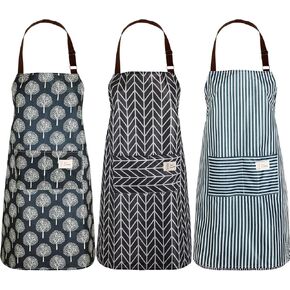 SATINIOR 3 Pieces Women Waterproof Apron with Pockets Adjustable Cooking Aprons Kitchen Bib for Baking Household Cleaning