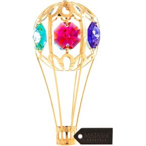 Matashi Ornament, Hot Air Balloon 1, Gold with Colored Crystals