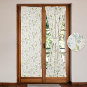 Farmhouse French Door Curtains 1 Pair Rustic Floral Linen Sidelight Privacy Door Panel Curtains, Branch and Leaf on Beige 25x40 Inch