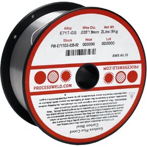 Process E71TGS X .035" X 2 LB MIG/FCAW Gasless Flux Core Carbon Steel Welding Wire, All Position, Easy Slag Removal, Formulated to Provide Porosity-Free, X-Ray Quality Welds