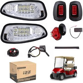 10L0L Golf Cart EZGO RXV Light Kit، مصابيح أمامية فاخرة وإضاءة خلفية لعربات EZGO RXV 08-15 مع إشارات الانعطاف، مفتاح أضواء الفرامل القرن، تسخير غير مناسب RXV II