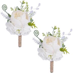 White Boutonniere for Best Men Groom Groomsmen Prom Set of 2 for Wedding Party Prom Decoration