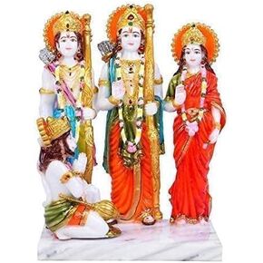 Marble Look Ram Darbar Statue Murti Idol for Pooja Room Home Temple 6 Inch Multicolour