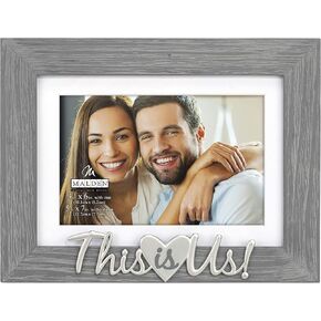 Malden International Designs 4x6 or 5x7 This Is Us! Distressed Expressions Picture Frame Silver Finish This Is Us! Word Attachment Gray Textured Pine Wood Finish Frame White Beveled Mat