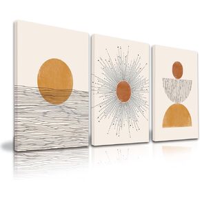 Boho Canvas Watercolor Mountain Wall Art, Forest Canvas Wall Art for Home Decor, Boho Minimalist Geometric Abstract Wall Decor for Bedroom Living Room Bathroom-12x16x3 Framed