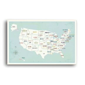 USA Wall Map Art Print, 14x11 Inches, Kid's USA Wall Map,Children's Room Decor, Gender Neutral Nursery, Travel Nursery Decor,United States of America Map