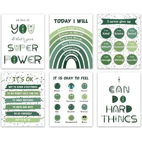 LNLAGBO Affirmation Art Prints,Green Nursery Wall Art Decor,Sage Green Mental Health Poster,Positive Affirmation Quotes Art for Kids Room Playroom Nursery Classroom Decor Set of 6(8"X10"Unframed)