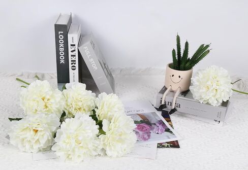 6PCS White Peonies Artificial Flowers 5.5" Big Fake Silk Peonies Faux Peonies Flower Bouquets with 19" Long Stem for Vase Wedding Table Centerpiece Home Decoration Floral Arrangement (White) in Saudi Arabia