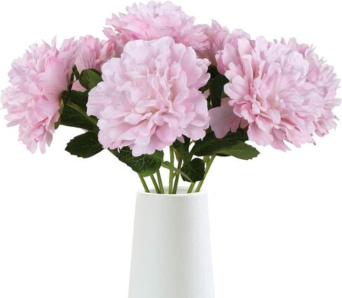 6PCS White Peonies Artificial Flowers 5.5" Big Fake Silk Peonies Faux Peonies Flower Bouquets with 19" Long Stem for Vase Wedding Table Centerpiece Home Decoration Floral Arrangement (White) in Saudi Arabia
