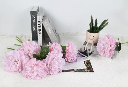 6PCS White Peonies Artificial Flowers 5.5" Big Fake Silk Peonies Faux Peonies Flower Bouquets with 19" Long Stem for Vase Wedding Table Centerpiece Home Decoration Floral Arrangement (White) in Saudi Arabia