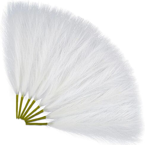 Faux Pampas Grass Decor Tall Fluffy, 8pcs 18" Fake Plants Artificial Flowers Boho Room Décor, Vase Fillers Floral Bouquet for Bridal Shower Wedding Home Christmas Tree Decorations (White) in Saudi Arabia