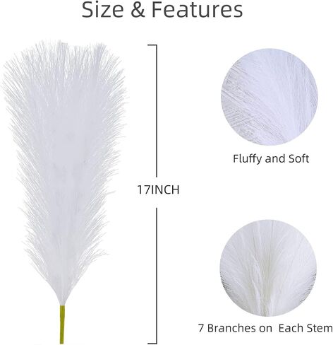 Faux Pampas Grass Decor Tall Fluffy, 8pcs 18" Fake Plants Artificial Flowers Boho Room Décor, Vase Fillers Floral Bouquet for Bridal Shower Wedding Home Christmas Tree Decorations (White) in Saudi Arabia